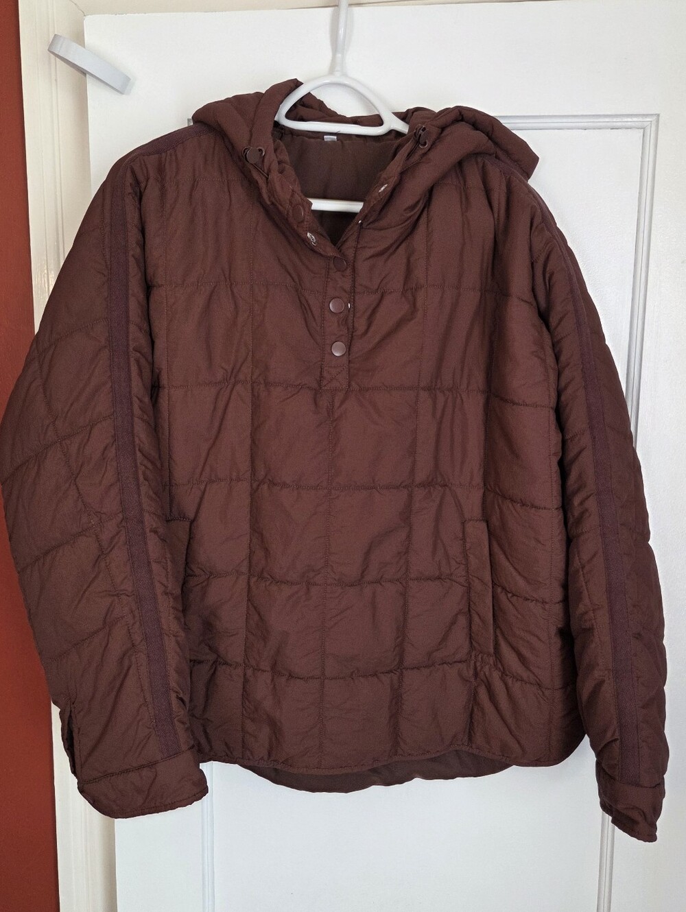 Freyhem Women's Pullover Puffer Jacket Quilted With Pocket- Reddish Brown, XL